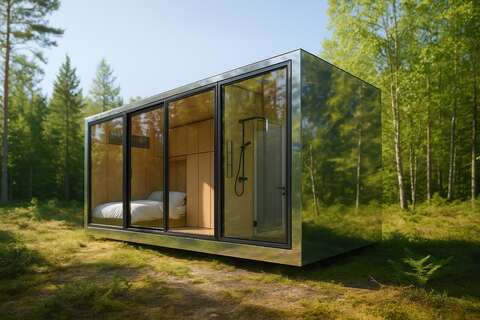 Design concept — mirror cabin in forest